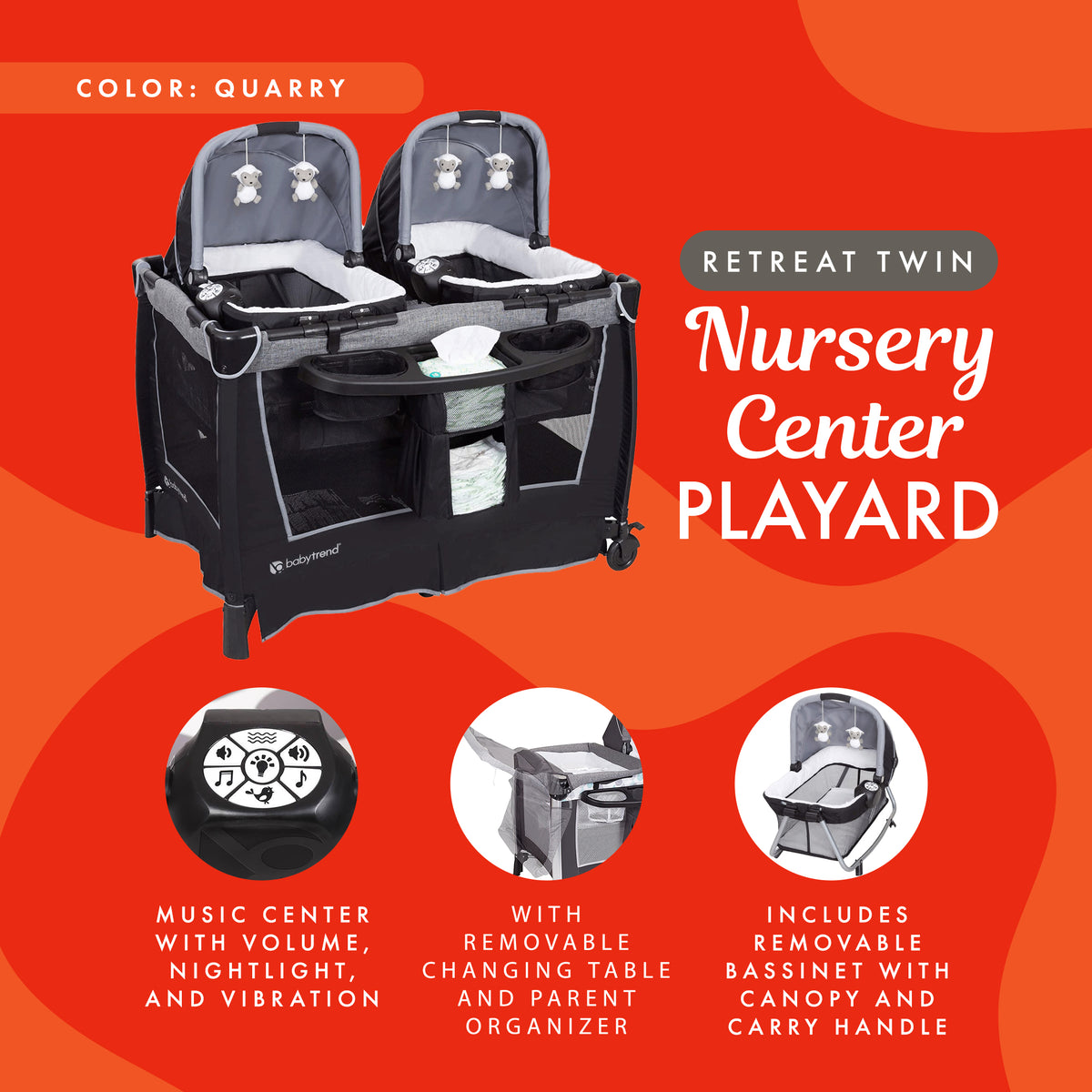 Baby Trend Retreat Twin Nursery Center w/ 2 Bassinets & Changing Table (Used) - VMInnovations