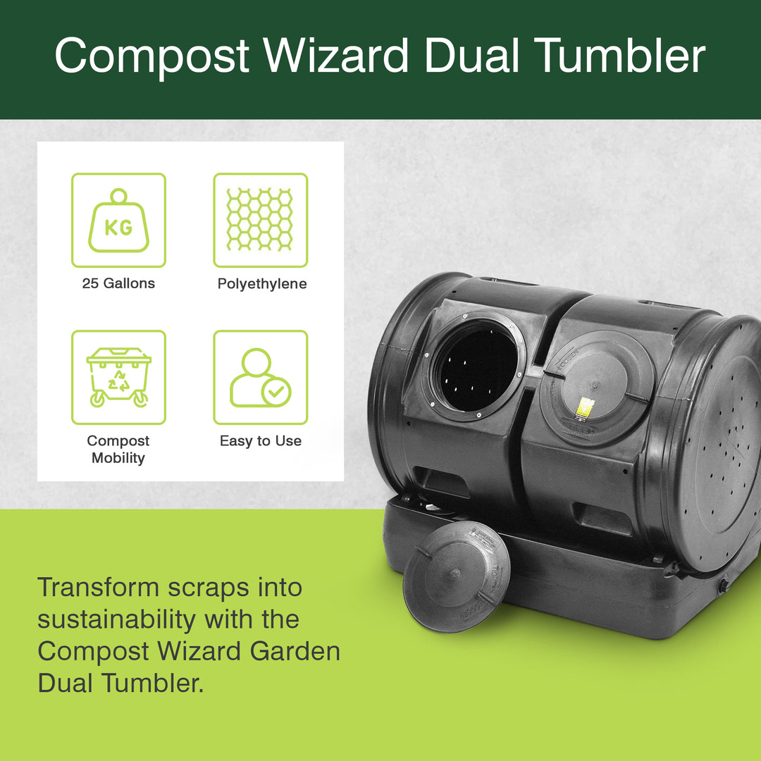 Good Ideas Compost Wizard Garden Duel Tumbler Compost Container, Black (Used)