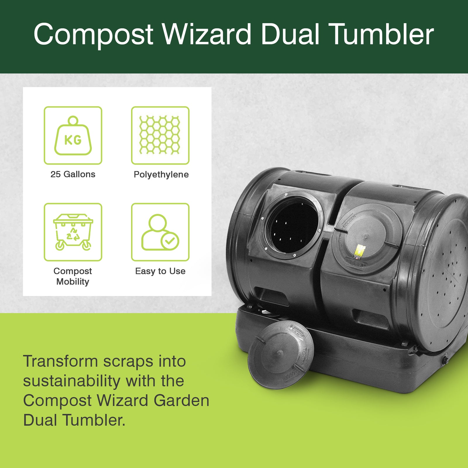 Good Ideas Compost Wizard Garden Duel Tumbler Compost Container, Black (Used) - VMInnovations