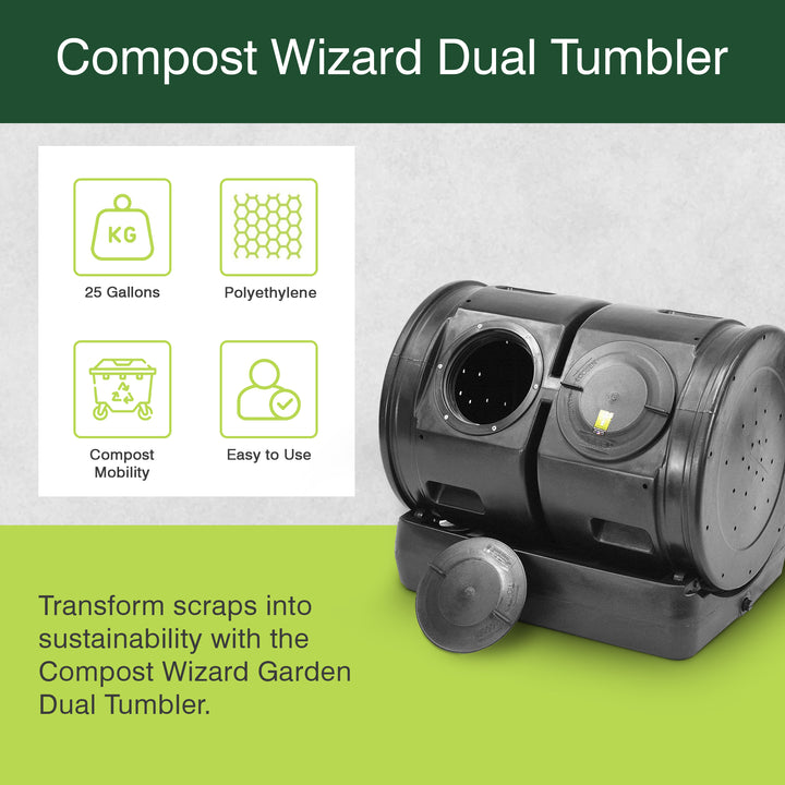 Good Ideas Compost Wizard Garden Duel Tumbler Compost Container, Black (Used)