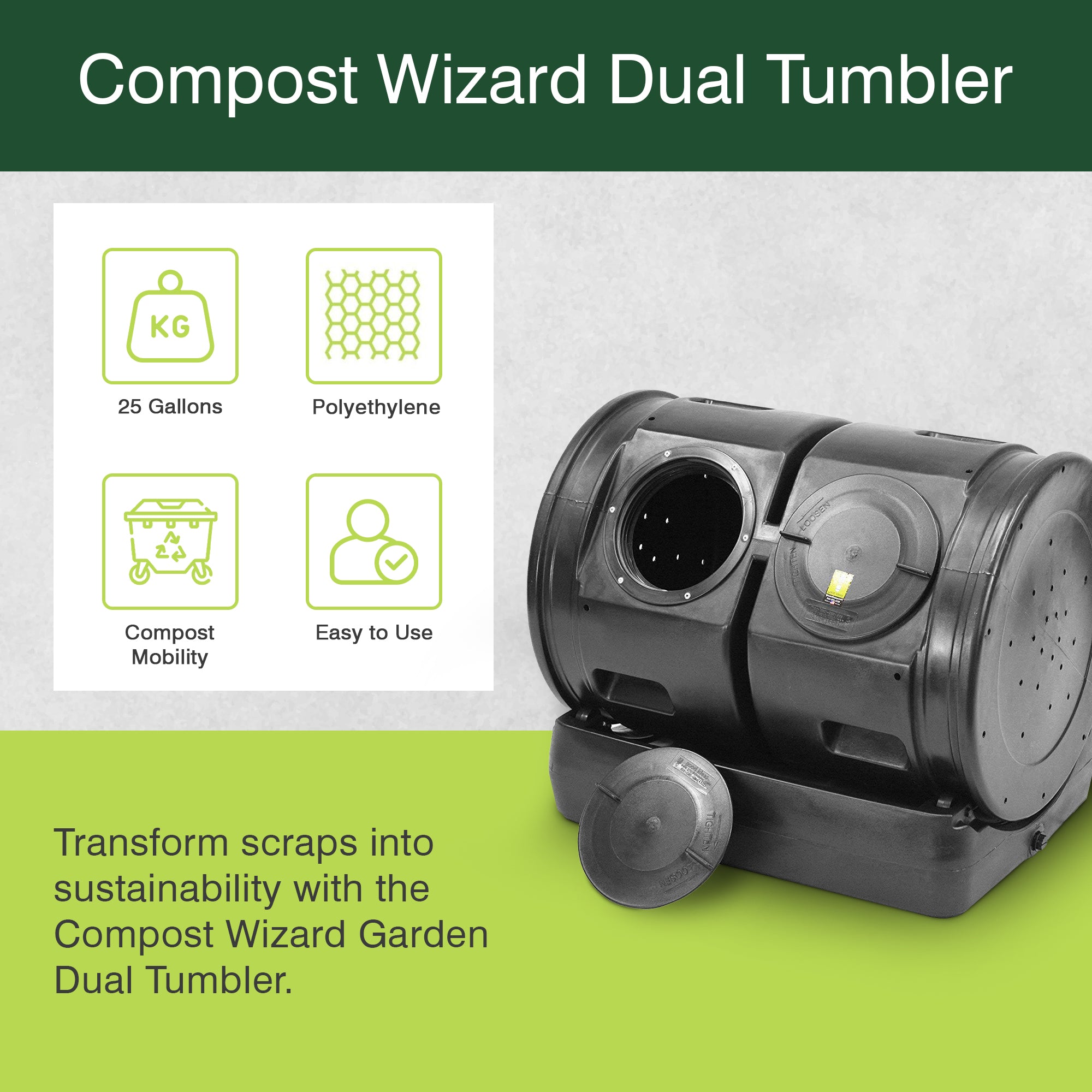 Good Ideas Compost Wizard Garden Duel Tumbler Compost Container, Black (Used) - VMInnovations