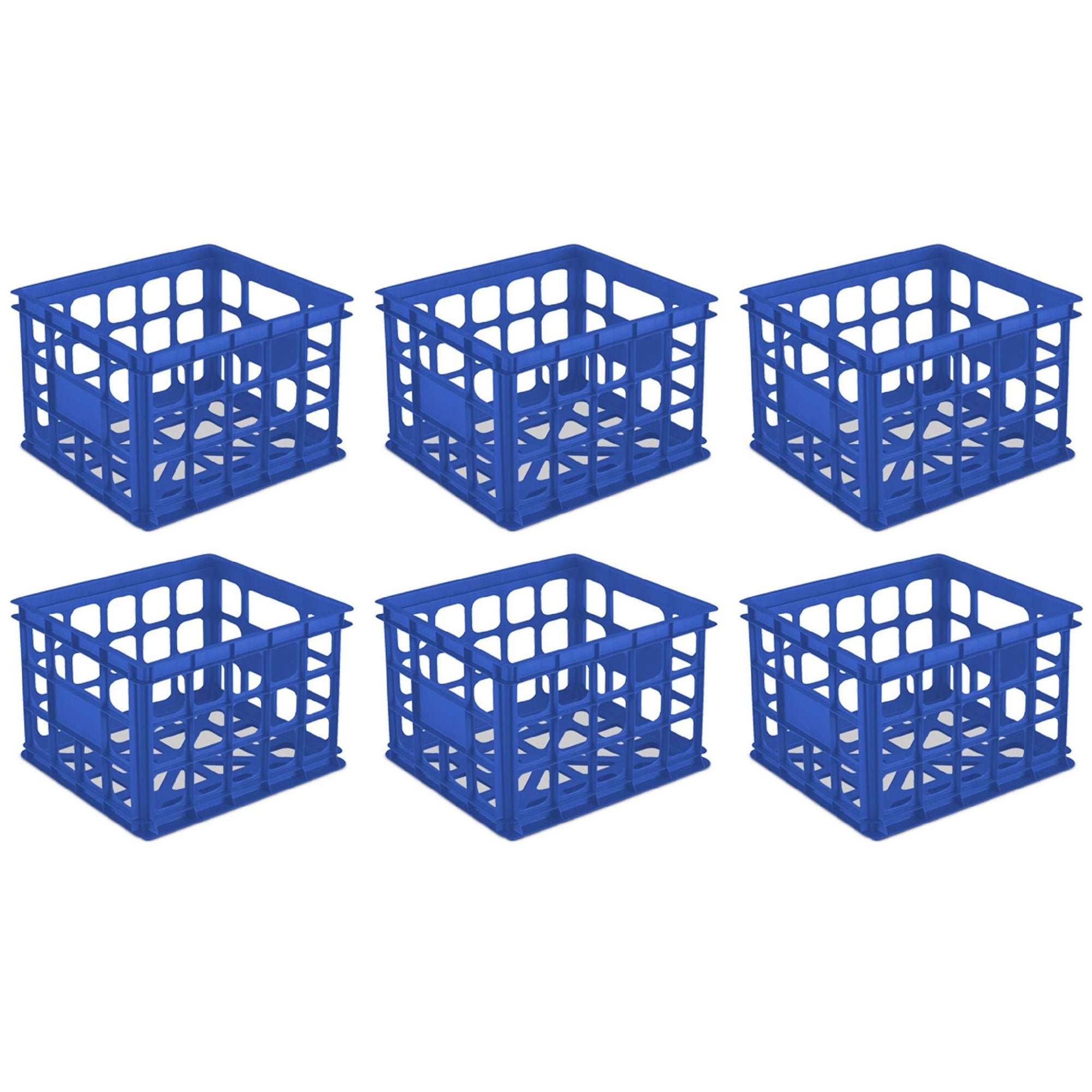 Sterilite Multi-Functional Stackable Organizing Storage Crate, Blue (6 Pack)