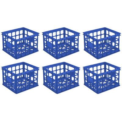 Sterilite Multi-Functional Stackable Organizing Storage Crate, Blue (6 Pack)