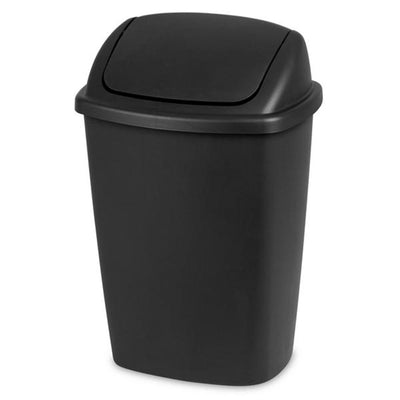 Sterilite 10689006 7.5-Gallon Swing-Top Wastebasket Trash Can, Black (6 Pack)