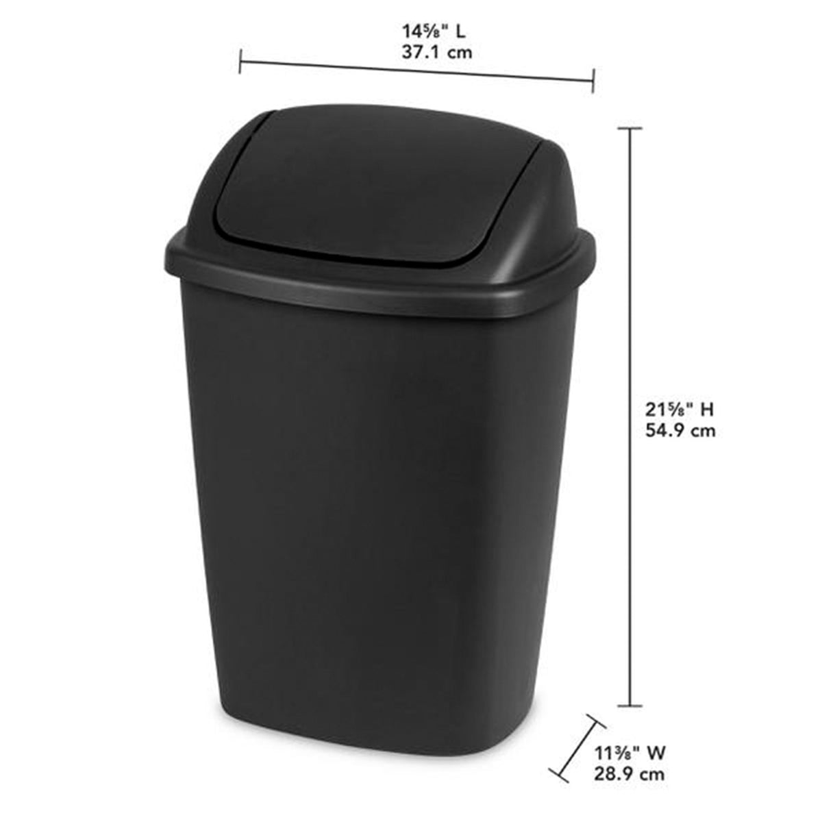 Sterilite 10689006 7.5-Gallon Swing-Top Wastebasket Trash Can, Black (6 Pack)