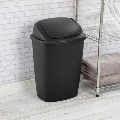 Sterilite 10689006 7.5-Gallon Swing-Top Wastebasket Trash Can, Black (6 Pack)
