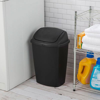 Sterilite 10689006 7.5-Gallon Swing-Top Wastebasket Trash Can, Black (6 Pack)