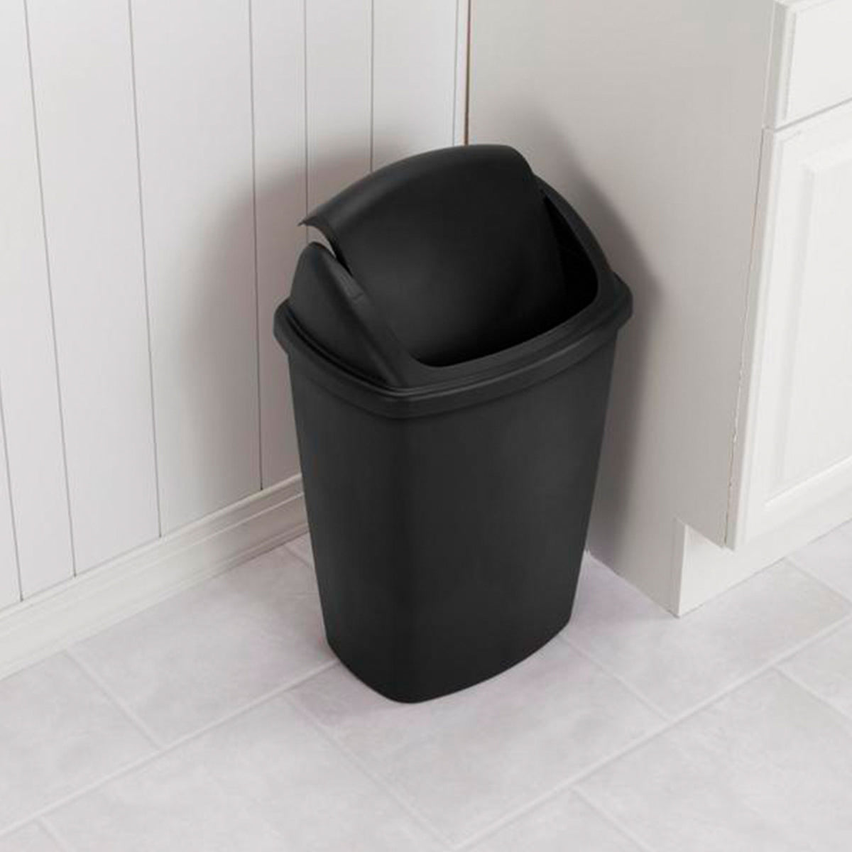 Sterilite 10689006 7.5-Gallon Swing-Top Wastebasket Trash Can, Black (6 Pack)