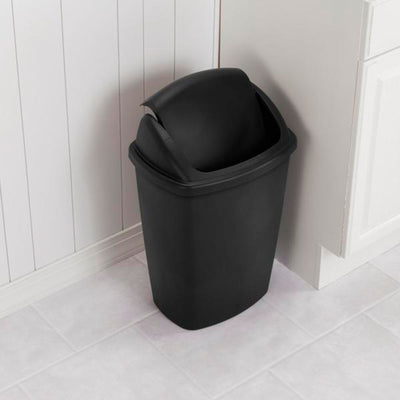 Sterilite 10689006 7.5-Gallon Swing-Top Wastebasket Trash Can, Black (6 Pack)