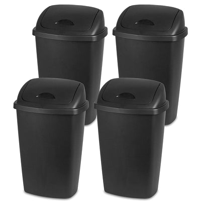 Sterilite 13.2 Gallon Plastic Swing Top Trash Can w/Reinforced Rims, (4 Pack)