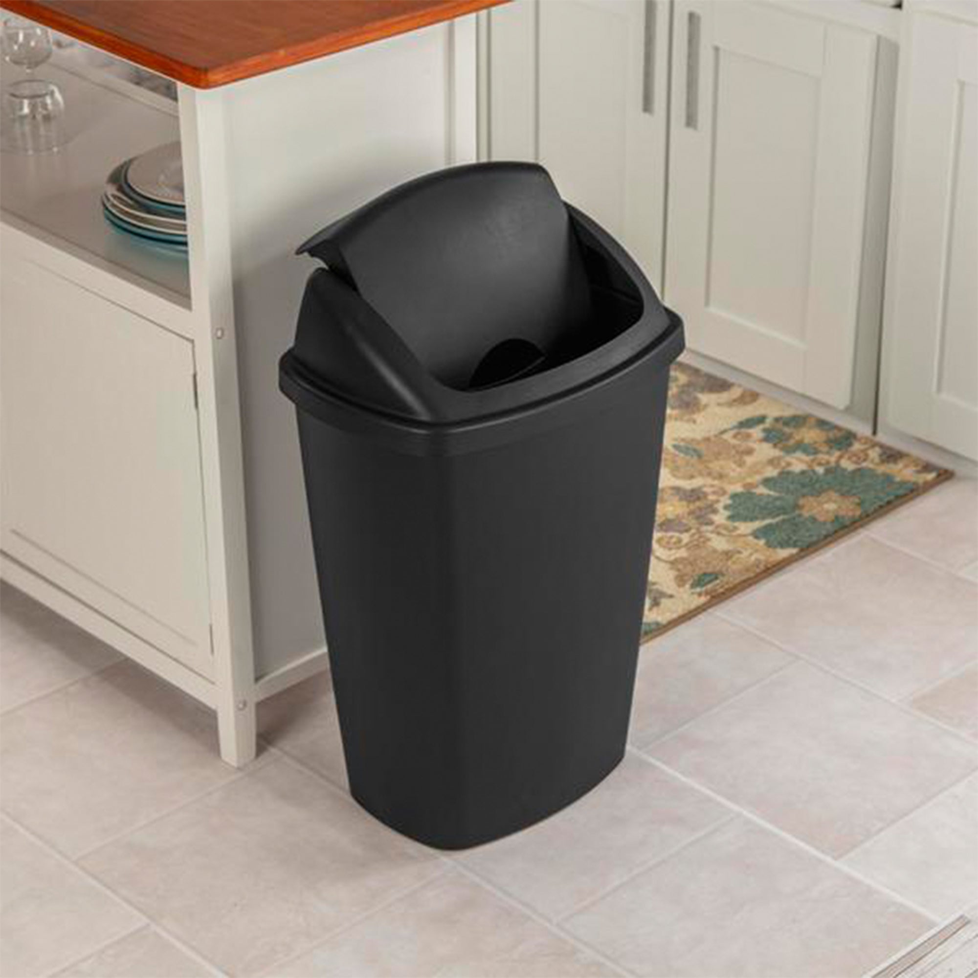 Sterilite 13.2 Gallon Plastic Swing Top Trash Can w/Reinforced Rims, (4 Pack)