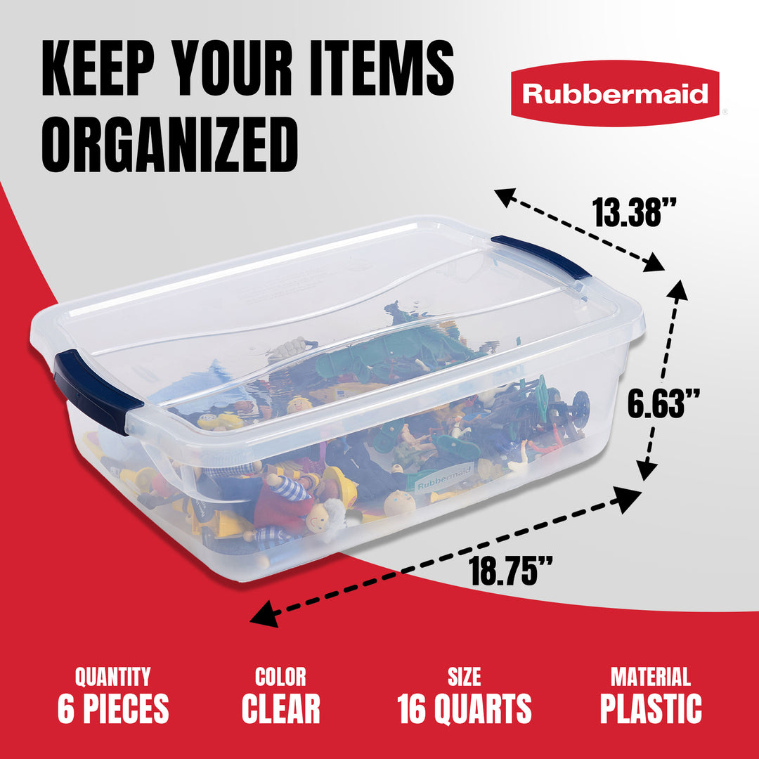 Rubbermaid 16 Quart Plastic Storage Tote Container with Lid (6 Pack) (Open Box) - VMInnovations