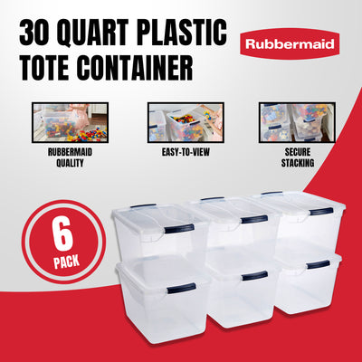 Rubbermaid 30 Quart Plastic Storage Tote Container with Lid (6 Pack) (Open Box)