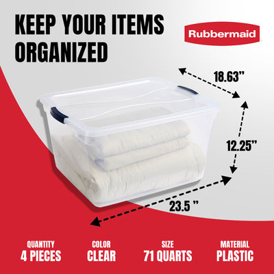 Rubbermaid Cleverstore 71 Qt Latching Plastic Storage Container & Lid (4 Pack)