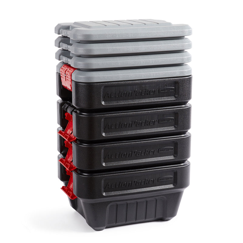 Rubbermaid 8 Gal Lockable Latch Plastic Storage Box, Black (4 Pack) (Open Box)
