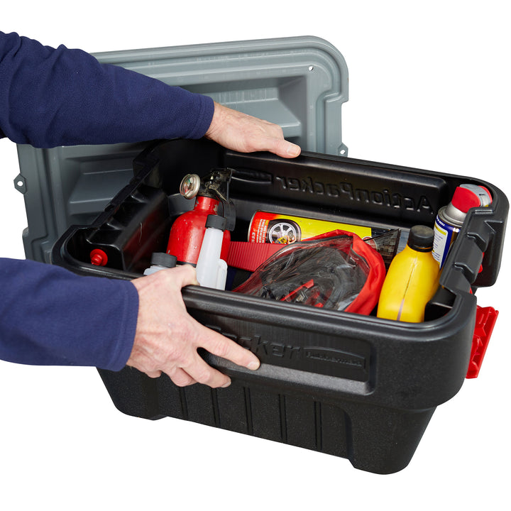 Rubbermaid 8 Gal Lockable Latch Plastic Storage Box, Black (4 Pack) (Open Box)