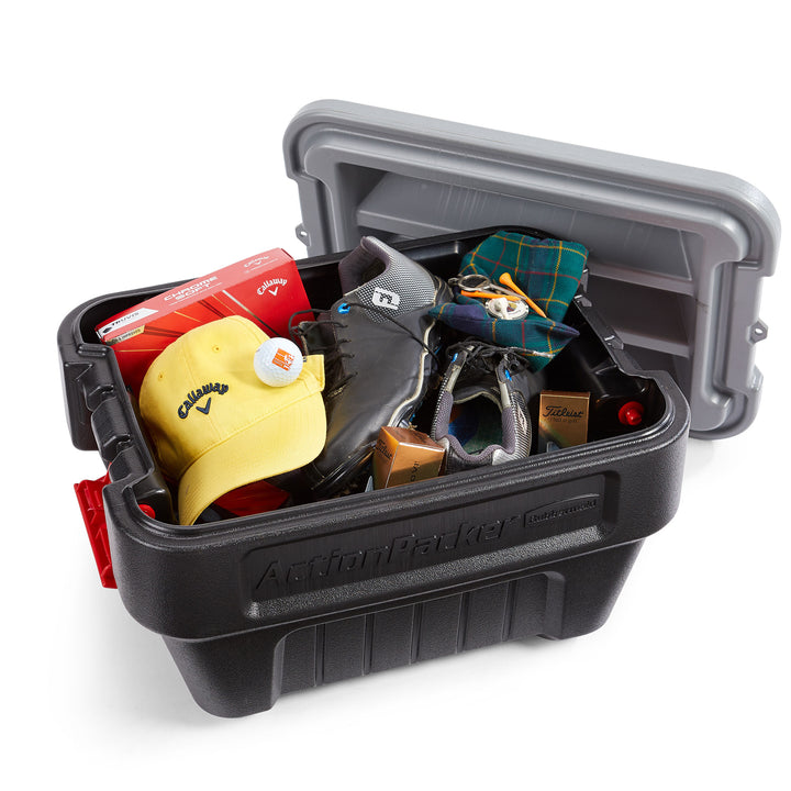 Rubbermaid 8 Gal Lockable Latch Plastic Storage Box, Black (4 Pack) (Open Box)