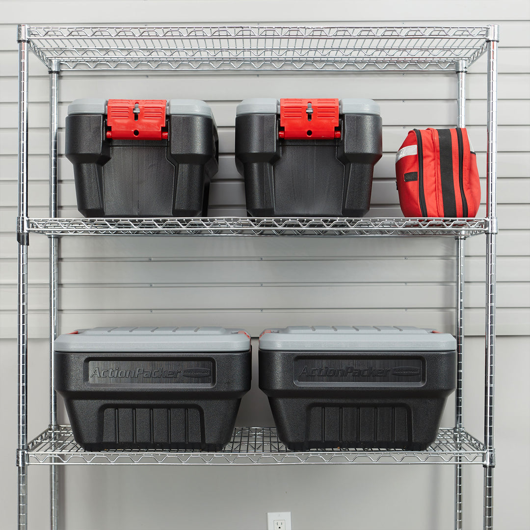 Rubbermaid 8 Gal Lockable Latch Plastic Storage Box, Black (4 Pack) (Open Box)