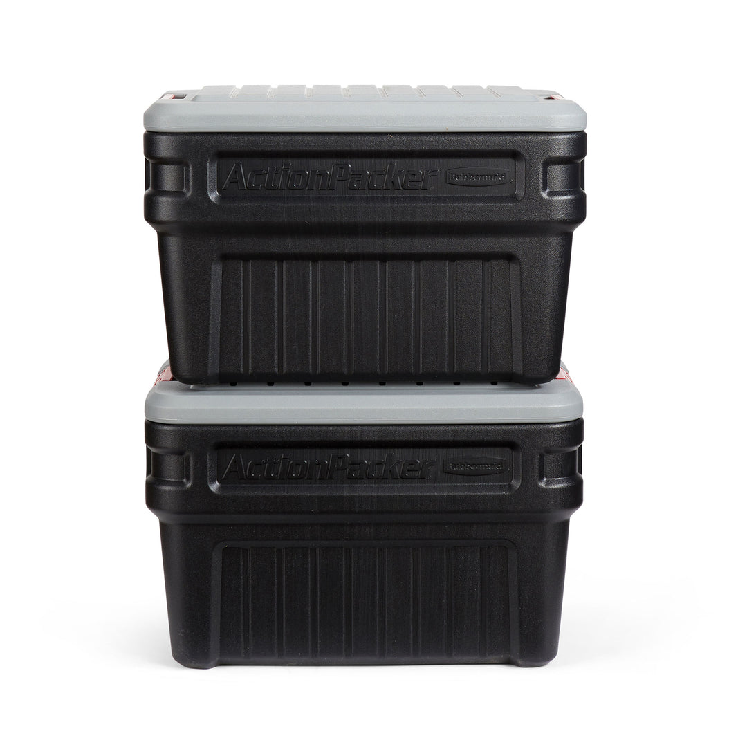 Rubbermaid 24 Gal Action Packer Lockable Latch Storage Container, Black (2 Pack)