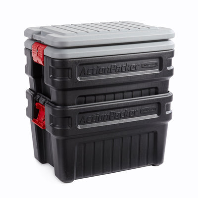 Rubbermaid 24 Gal Lockable Latch Storage Container, Black (2 Pack) (Open Box)