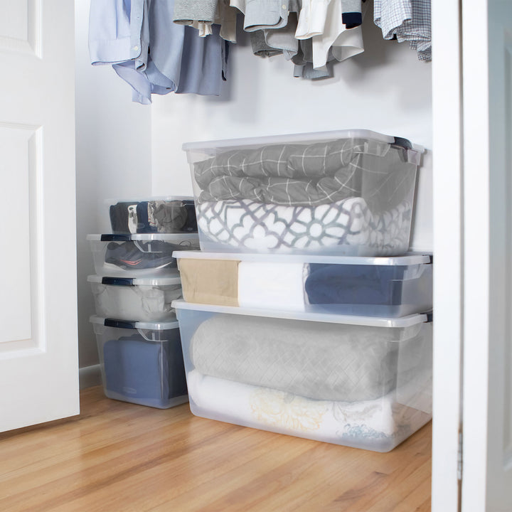 Rubbermaid 6 Qt Plastic Storage Tote Container & Lid, Clear (12 Pack) (Open Box) - VMInnovations