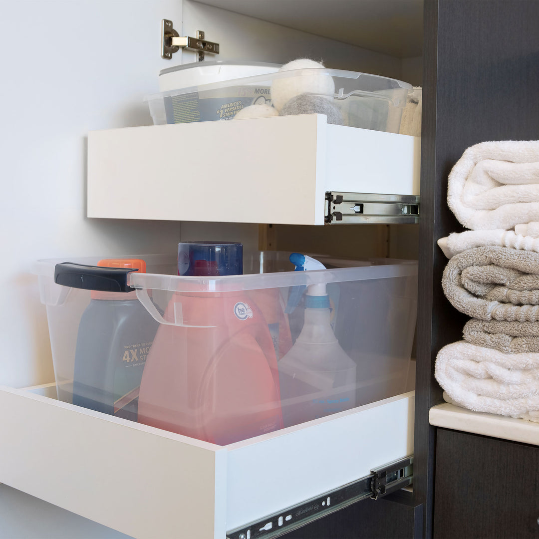 Rubbermaid 6 Qt Plastic Storage Tote Container & Lid, Clear (12 Pack) (Open Box) - VMInnovations