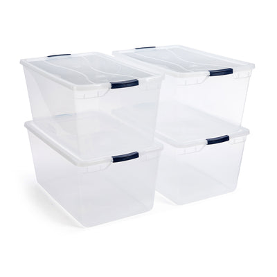 Rubbermaid Cleverstore 95 Quart Latching Plastic Storage & Lid, 4 Pack(Open Box) - VMInnovations