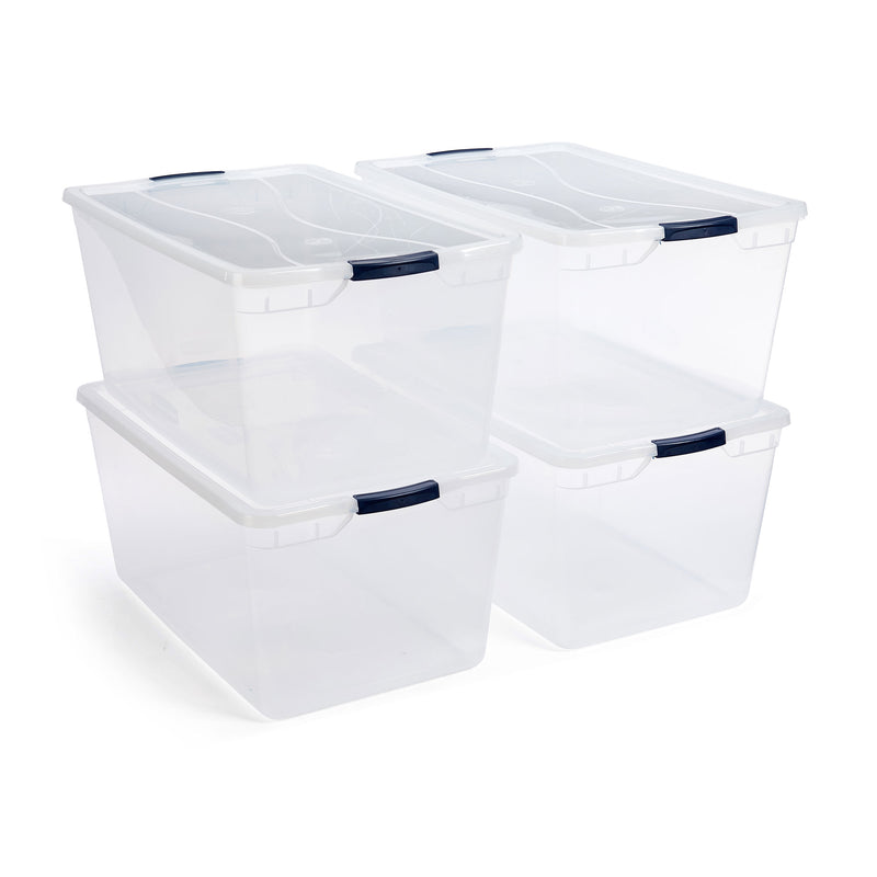 Cleverstore 95 Quart Clear Plastic Storage Container & Lid, (4 Pack) (Used)