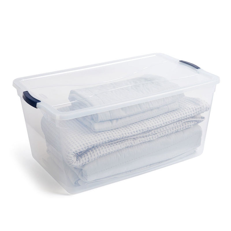 Cleverstore 95 Quart Clear Plastic Storage Container & Lid, (4 Pack) (Used)