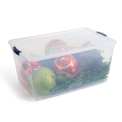 Cleverstore 95 Quart Clear Plastic Storage Container & Lid, (4 Pack) (Used)