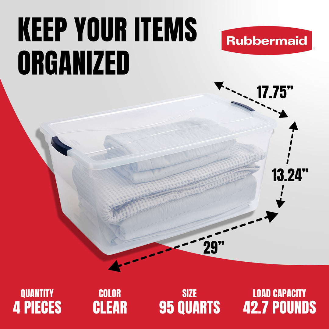Cleverstore 95 Quart Clear Plastic Storage Container & Lid, (4 Pack) (Used) - VMInnovations