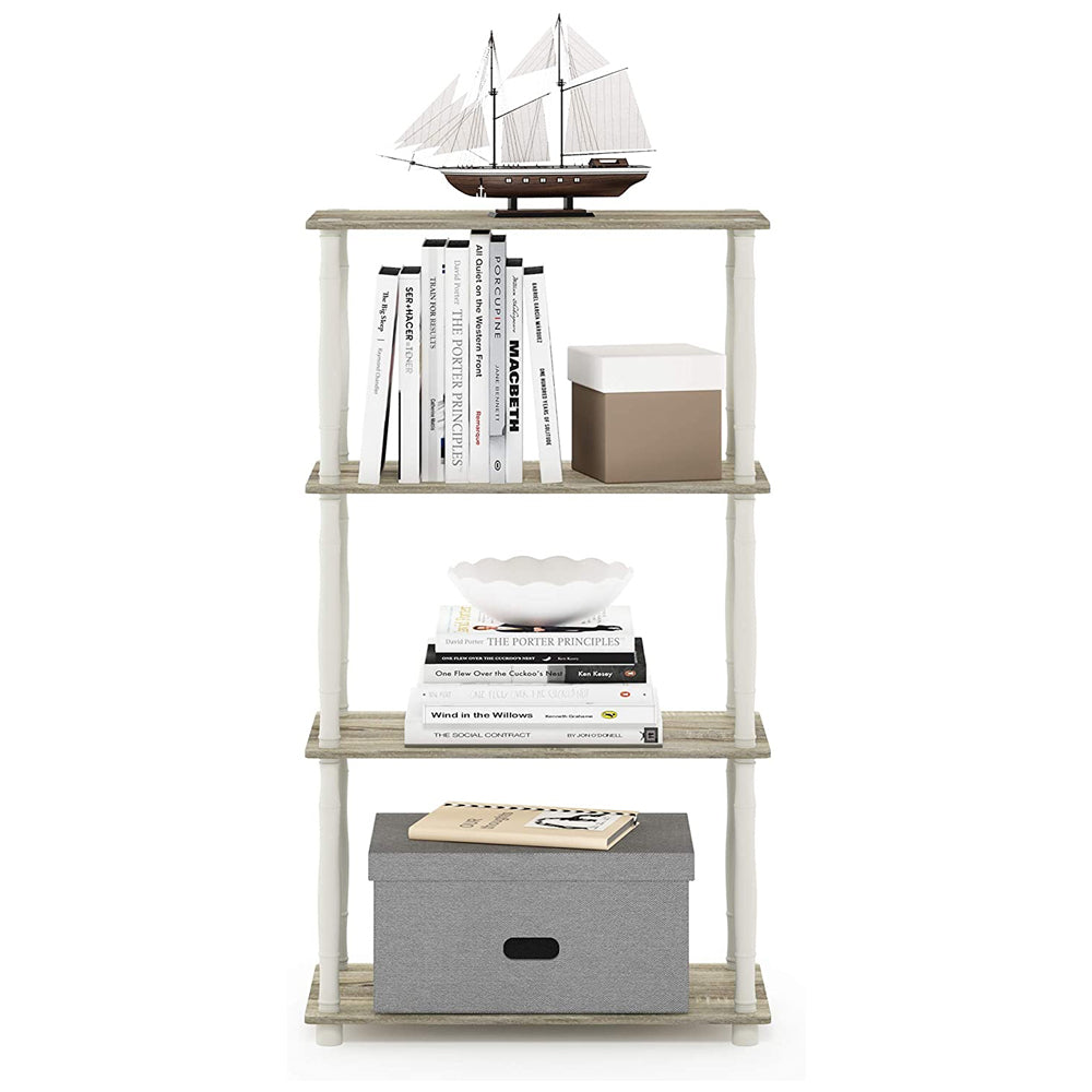 Furinno Turn-N-Tube 4 Tier Multipurpose Open Wood Display Shelf, Oak and White
