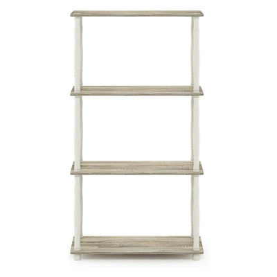 Furinno Turn-N-Tube 4 Tier Multipurpose Open Wood Display Shelf, Oak and White
