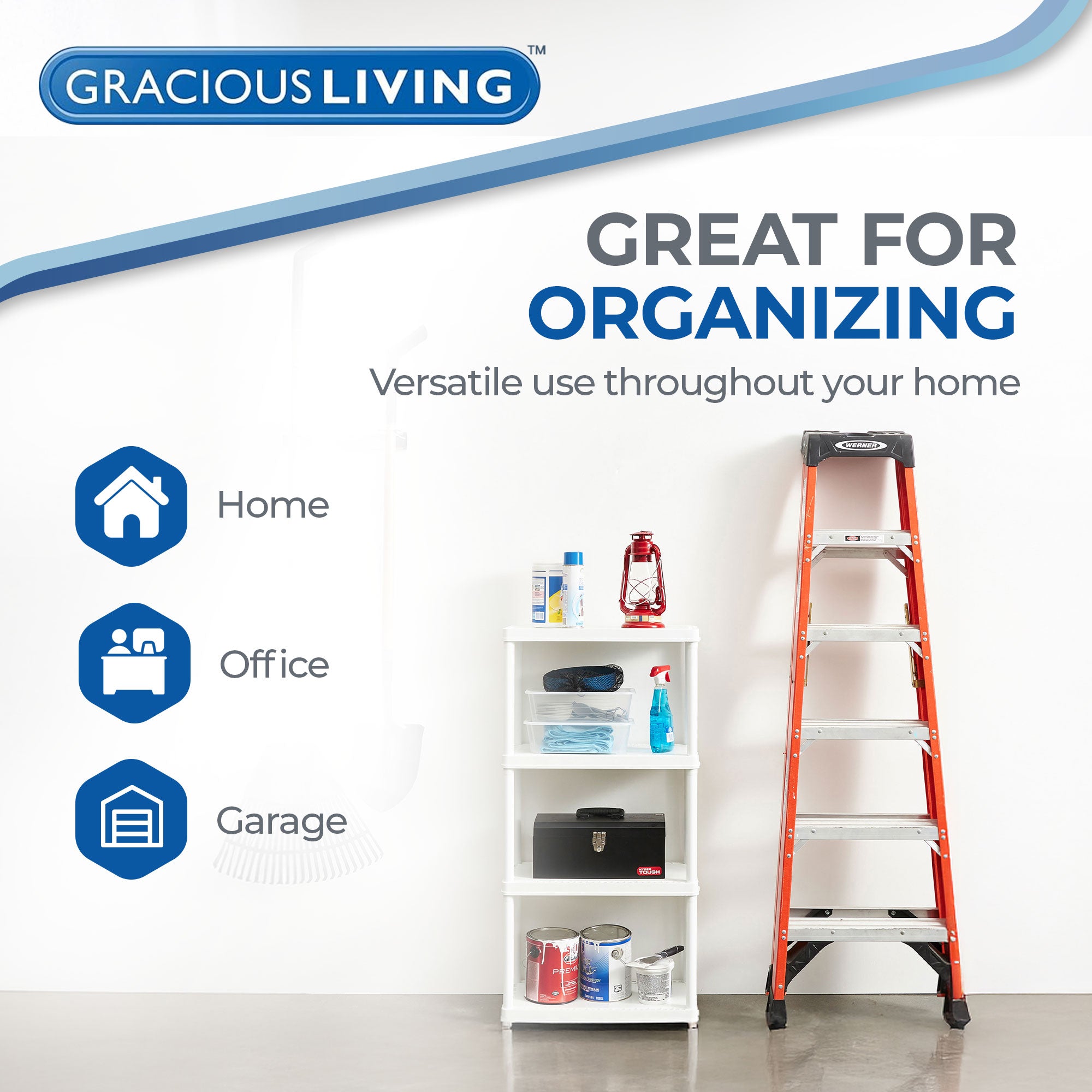 Gracious Living 4 Shelf Fixed Height Light Duty Storage Unit, White (4 Pack) - VMInnovations