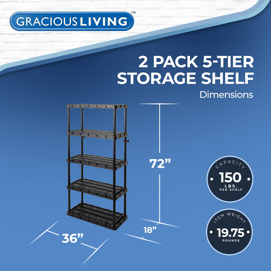Gracious Living 5 Shelf Knect-A-Shelf Ventilated Heavy Duty Storage, Black 2Pack