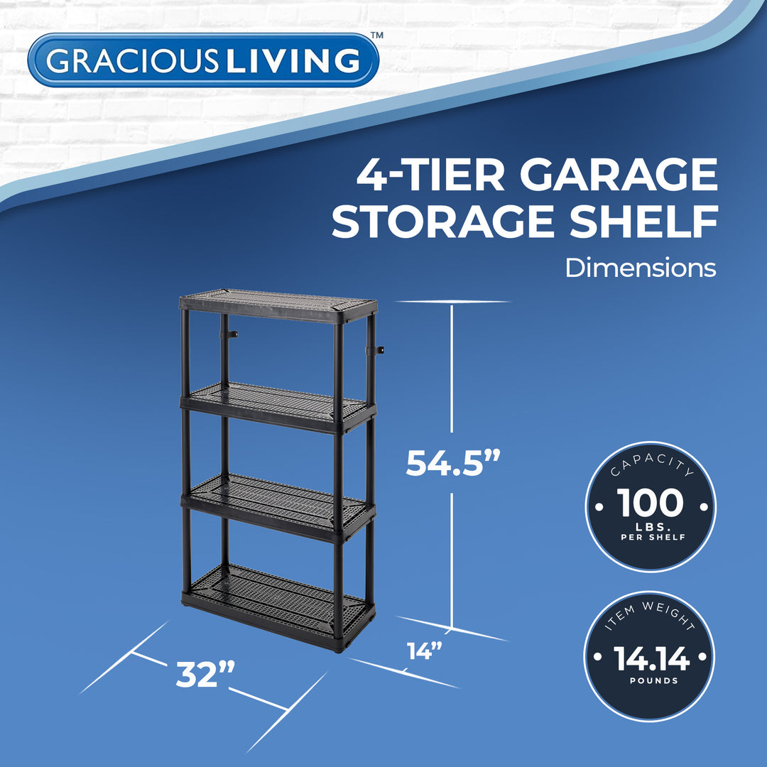Gracious Living 4 Shelf Fixed Height Ventilated Medium Duty Storage Unit, Black