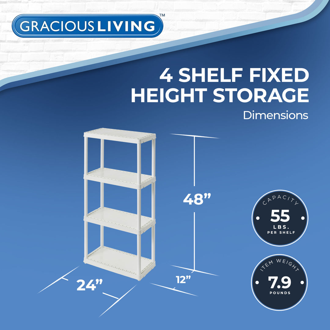 Gracious Living 4-Shelf Fixed-Height Light-Duty Solid Shelving Storage, White