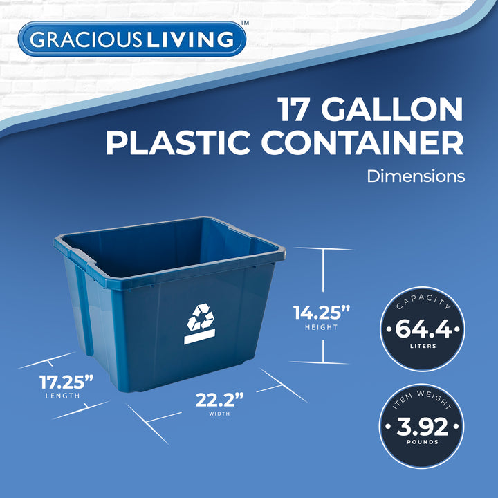 Gracious Living Medium Curbside Blue Box Plastic 17 Gallon Home Recycling Bin