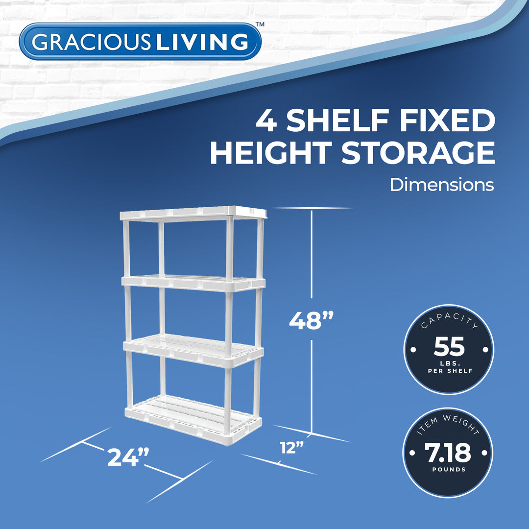 Gracious Living Resin 4 Shelf Storage Unit System for Garage, White (Open Box)
