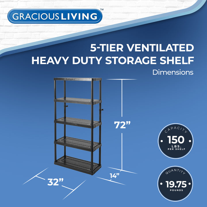 Gracious Living 5 Shelf Knect-A-Shelf Ventilated Heavy Duty Storage Unit, Black