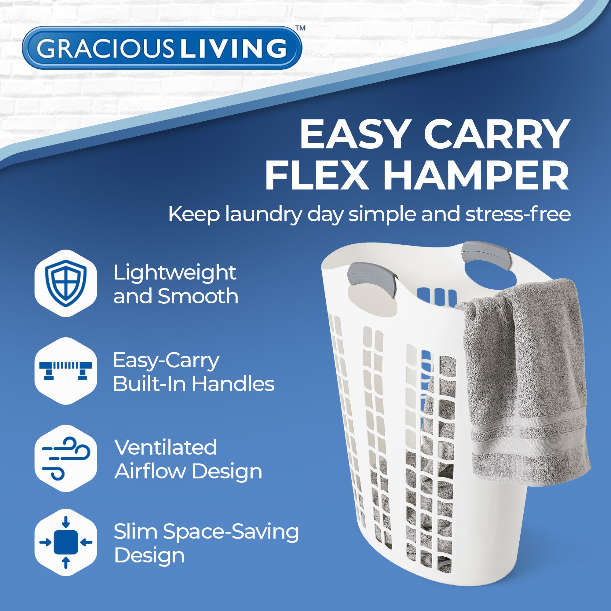 Gracious Living Easy Carry Flex 87 L Plastic Clothes Laundry Hamper (Open Box)