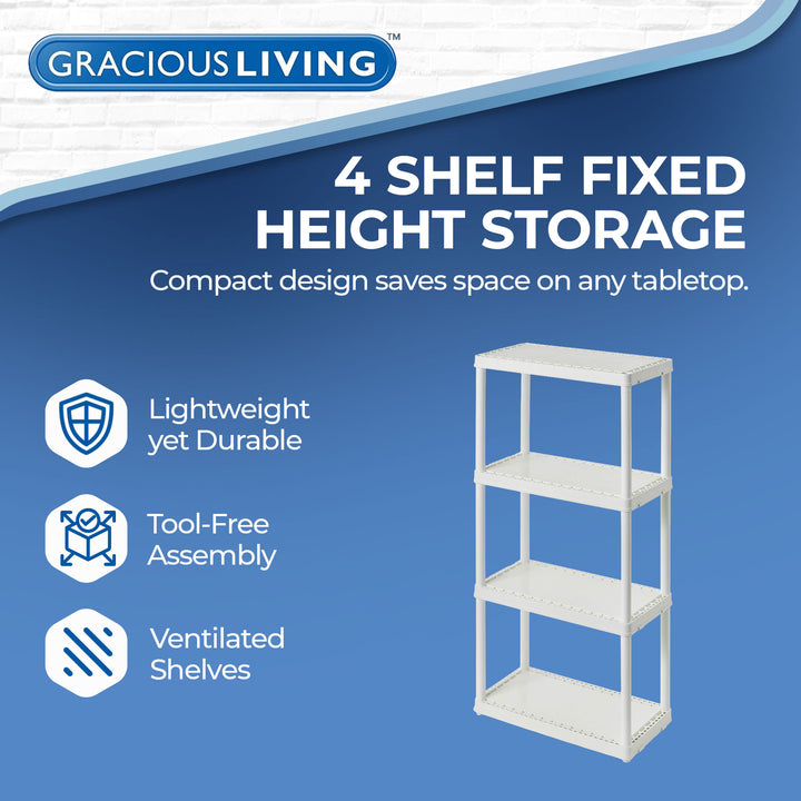 Gracious Living 4 Shelf Fixed Height Light Duty Storage Unit, White (4 Pack)