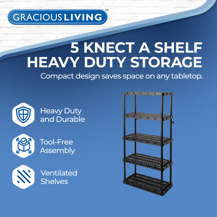 Gracious Living 5 Shelf Knect-A-Shelf Ventilated Heavy Duty Storage, Black 2Pack