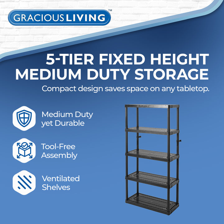 Gracious Living 5 Shelf Fixed Height Ventilated Medium Duty Storage Unit, Black