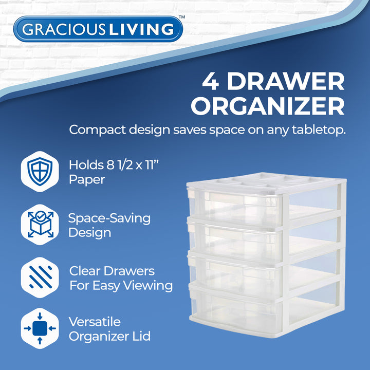 Gracious Living 4 Drawer Desktop Countertop Storage w/ Organizer Lid (Open Box)