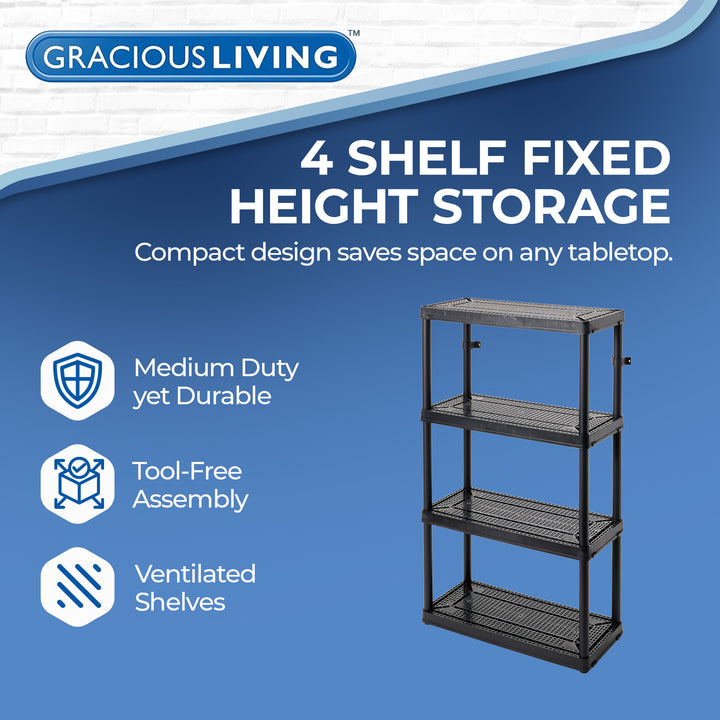 Gracious Living 4 Shelf Fixed Height Ventilated Medium Duty Storage Unit, Black