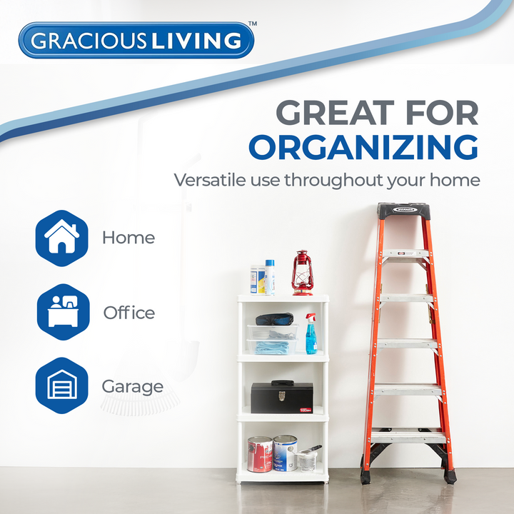 Gracious Living 4 Shelf Fixed Height Solid Light Duty Home Storage Unit, White