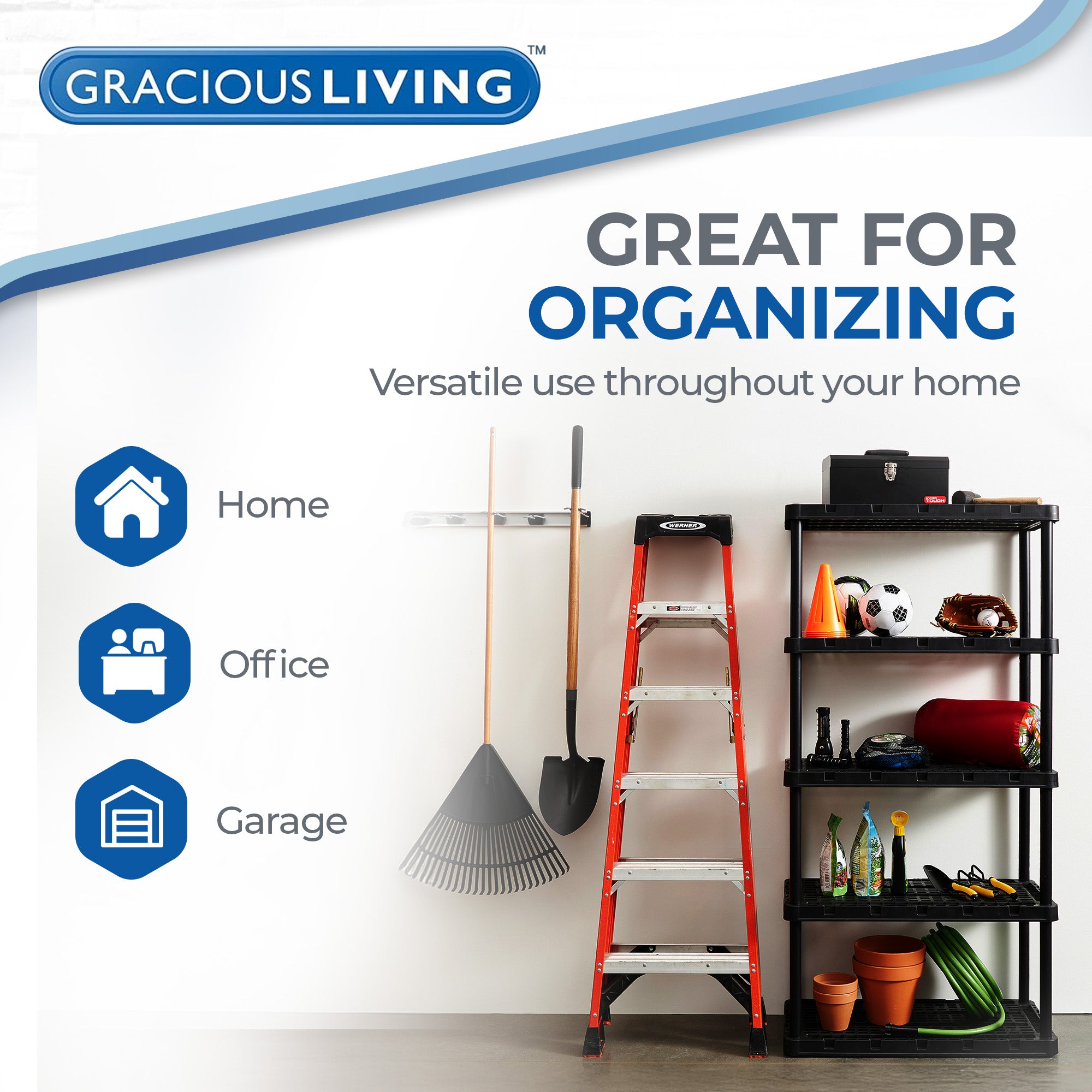 Gracious Living 5 Shelf Knect-A-Shelf Ventilated Heavy Duty Storage, Black 2Pack - VMInnovations