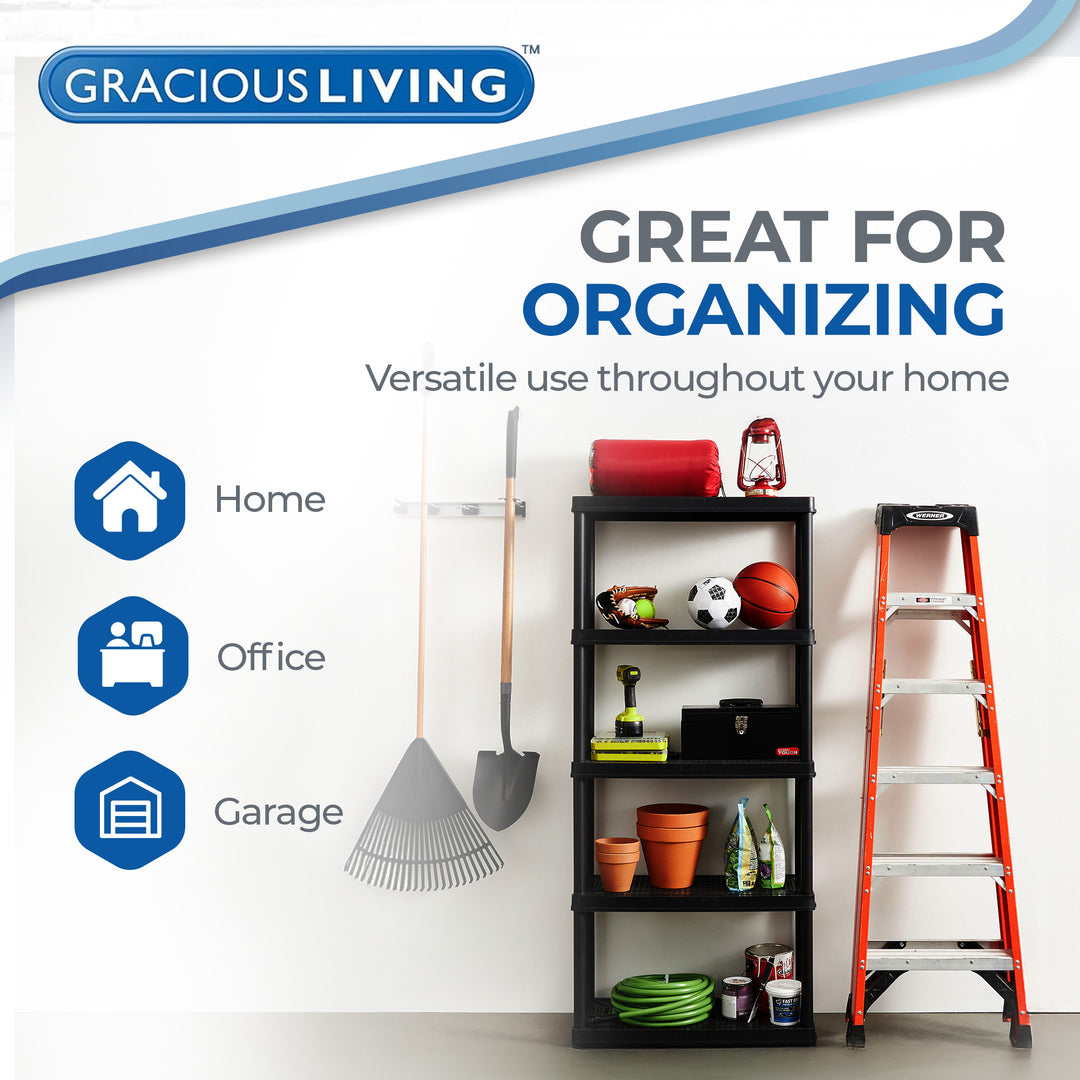 Gracious Living 5 Shelf Fixed Height Ventilated Medium Duty Storage Unit, Black
