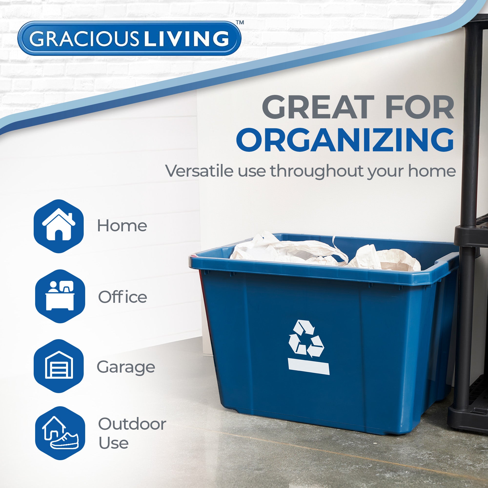 Gracious Living Medium Curbside Blue Box 17 Gallon Home Recycling Bin (Open Box)